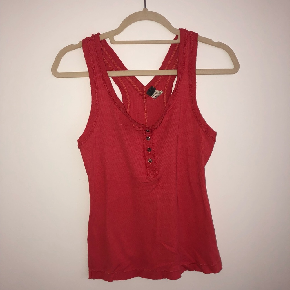 RED Free People Button Front Racerback Tank - Picture 2 of 5